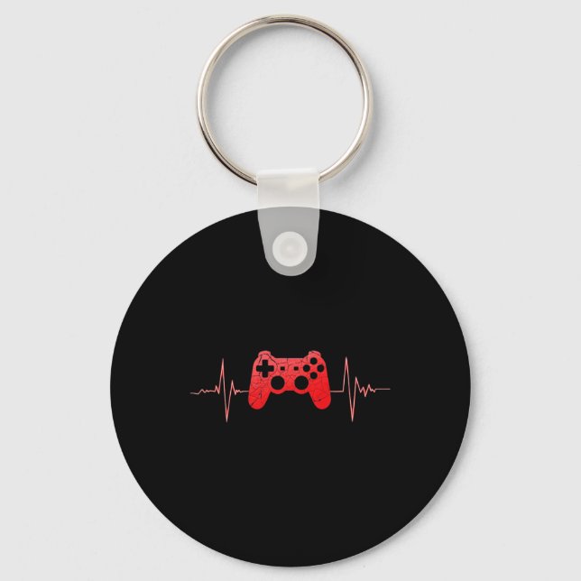 Gamer Heartbeat Pulse Video Game Controller Gaming Key Ring (Front)