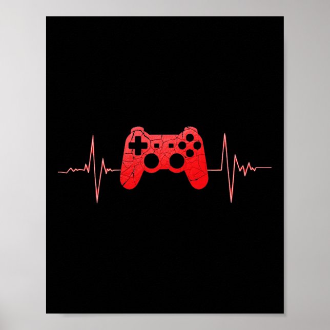 Gamer Heartbeat Pulse Video Game Controller Gaming Poster (Front)