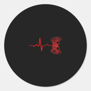 Gamer Heartbeat Video Games Gaming Boys Teens Men Classic Round Sticker