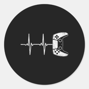 Gamer Heartbeat Video Games Gaming Boys Teens Men Classic Round Sticker