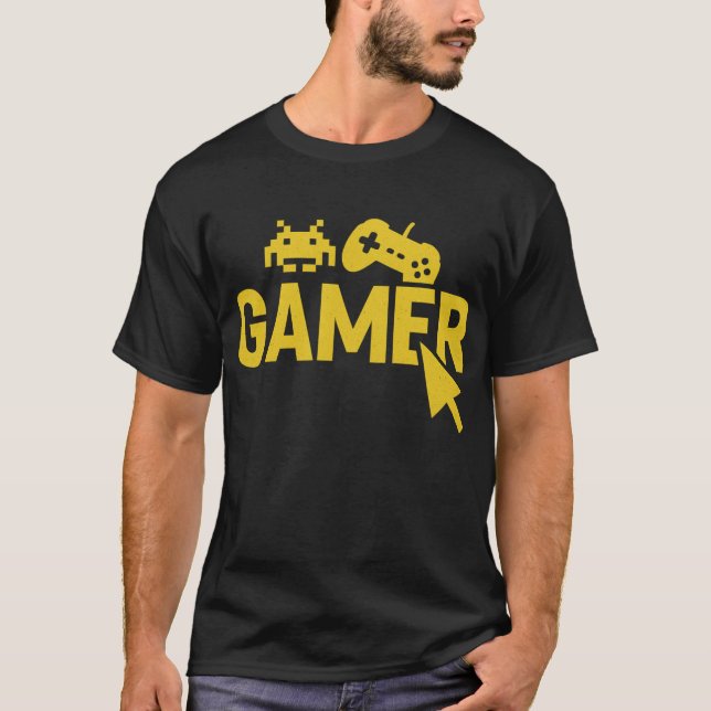 “Gamer Icons T-Shirt – Retro Controller and Pixel  (Front)