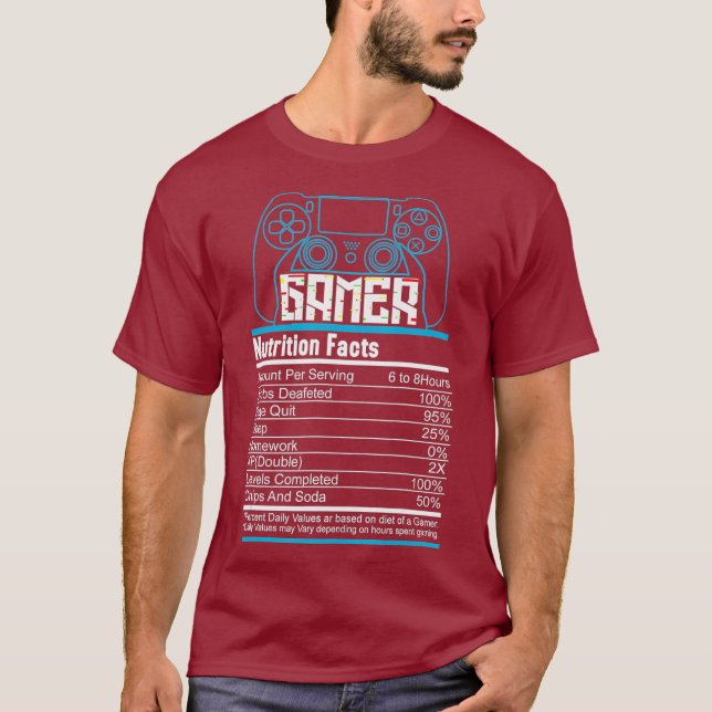 Gamer Ingredients Funny Video Gaming Gift T-Shirt (Front)