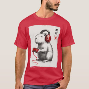 Gamer Japanese Art Men Womeneens Funny Capybara bo T-Shirt
