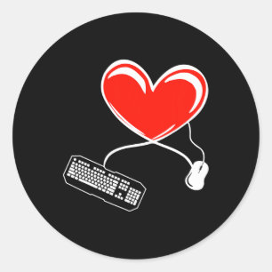 Gamer Keyboard And Mouse Video Game Heart Gaming L Classic Round Sticker