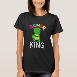 Gamer King T-Rex Dinosaur Playing Video Games Kid T-Shirt