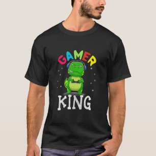 Gamer King T-Rex Dinosaur Playing Video Games Kid T-Shirt