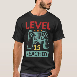 Gamer Level 15 Reached 15th Birthday T-Shirt