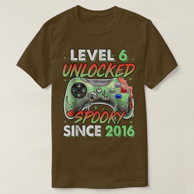Gamer Level 6 Unlocked 6th Birthday Spooky Since 2 T-Shirt (Design Front)