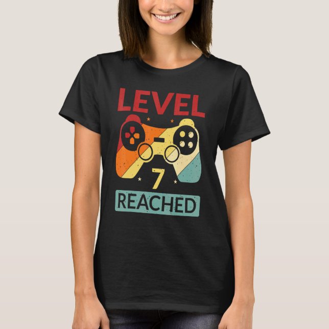 Gamer Level 7 Reached  7th Birthday T-Shirt (Front)