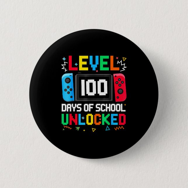 Gamer Level Unlocked 100 Days Of School Student Bo 6 Cm Round Badge (Front)
