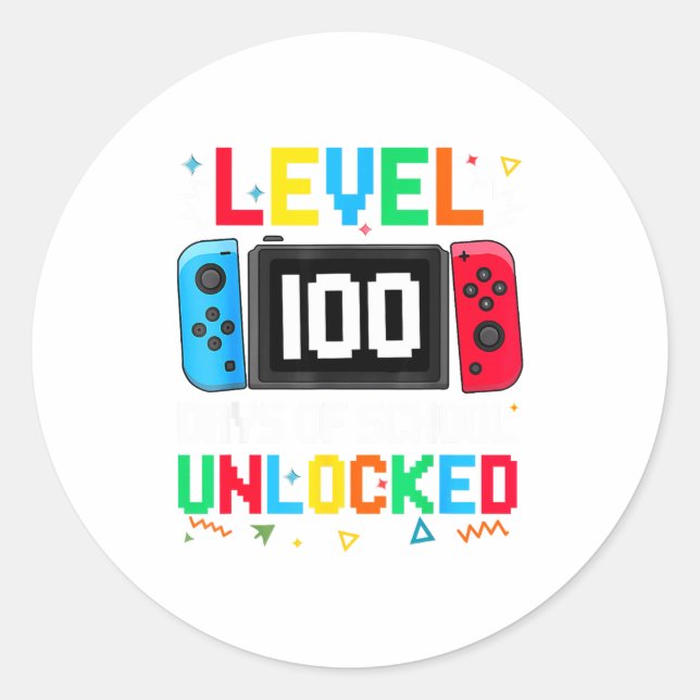 Gamer Level Unlocked 100 Days Of School Student Bo Classic Round Sticker (Front)