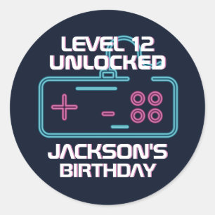 Gamer Level Unlocked Video Games Boys Birthday Classic Round Sticker