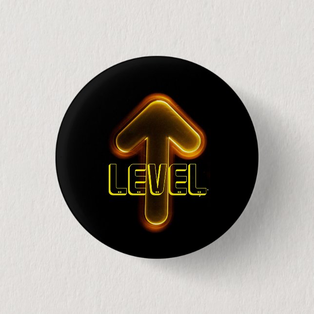 GAMER LEVEL UP ARROW ORANGE 3 CM ROUND BADGE (Front)