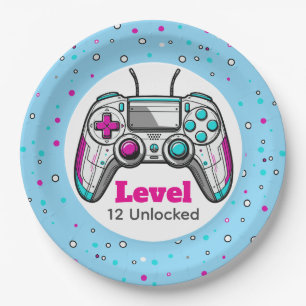 Gamer Level up Video Game Controller Birthday Paper Plate