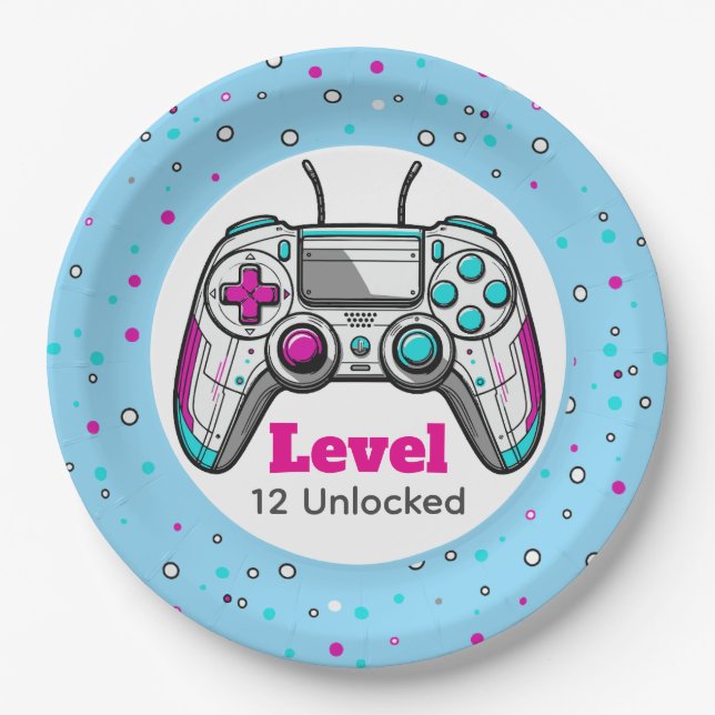 Gamer Level up Video Game Controller Birthday Paper Plate (Front)