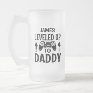 Gamer Levelled Up To Daddy Personalised Name Frosted Glass Beer Mug