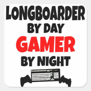 Gamer Longboarder Square Sticker