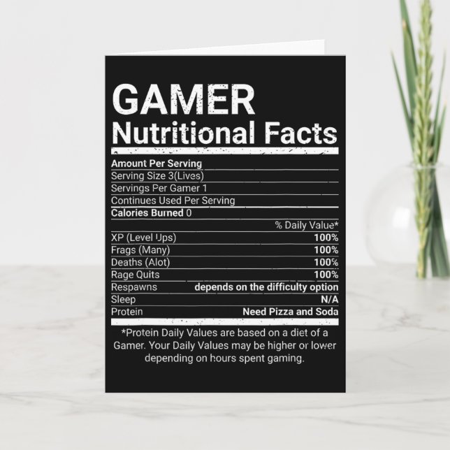 Gamer Nutrition Facts Video Games Computer Nerd  Card (Front)