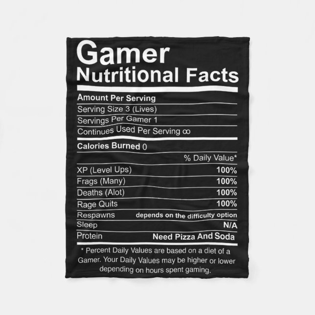 Gamer Nutritional Facts Cool Gamer Video Game Funn Fleece Blanket (Front)