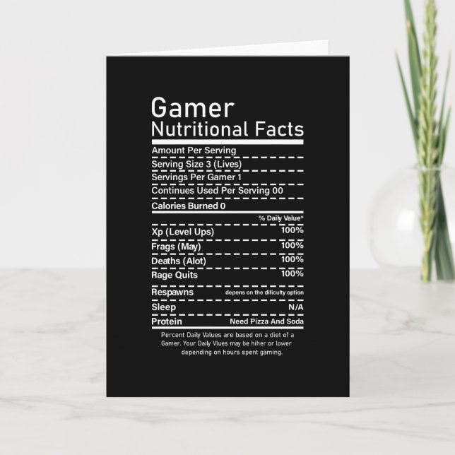 Gamer Nutritional Facts Funny Gaming Console Gift Card (Front)