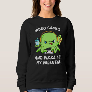 Gamer Octopus Gaming Pizza Funny Video Games Valen Sweatshirt