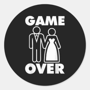 Gamer Over Bride Groom Funny Wedding  Classic Round Sticker