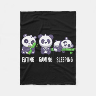 Gamer Panda Eating Gaming Sleeping For Multiplayer Fleece Blanket
