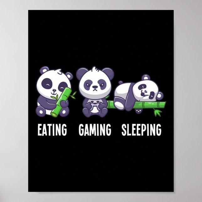 Gamer Panda Eating Gaming Sleeping For Multiplayer Poster (Front)