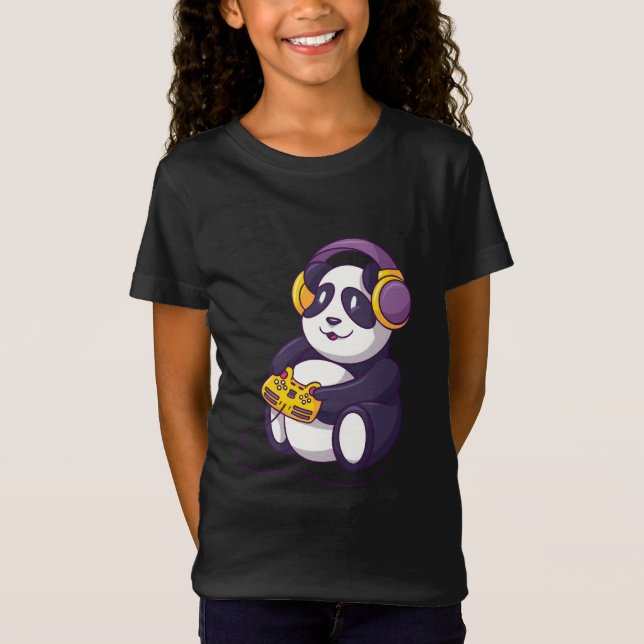 Gamer Panda Playing Videogames T-Shirt (Front)
