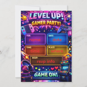 Gamer Party Invitation   Video Game Birthday