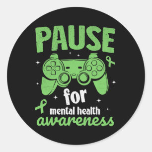 Gamer Pause For Mental Health Awareness Kids Boys Classic Round Sticker