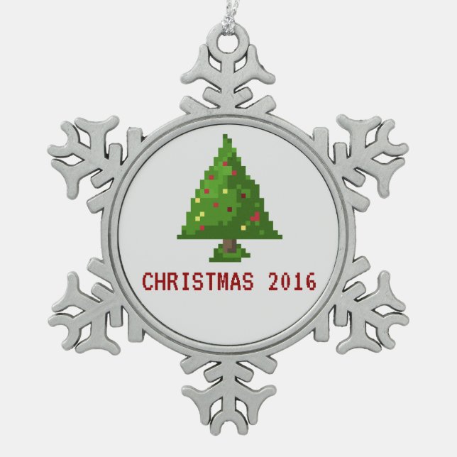 Gamer Pixel 8bit Christmas Tree Holiday Ornament (Front)