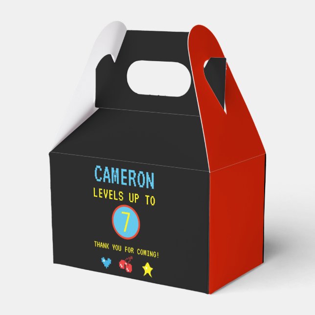 Gamer Pixel Arcade level up 7th birthday Favour Bo Favour Box (Back Side)