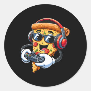 Gamer Pizza Video Gaming Boy Enthusiast Gamer Teen Classic Round Sticker