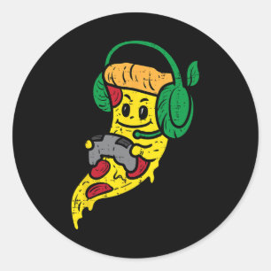 Gamer Pizza Video Gaming Funny Food Men Boys Kids  Classic Round Sticker