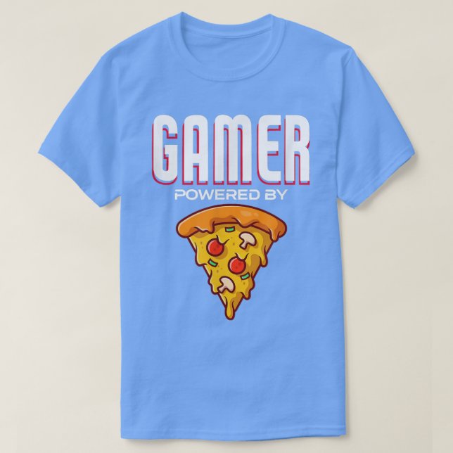Gamer Powered By Pizza T-Shirt (Design Front)