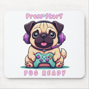 Gamer Pug – Cute Video Game Pug Illustration  Mouse Pad