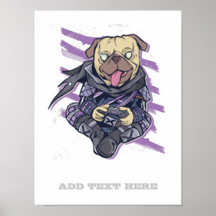 Gamer Pug Ninja Neon Look Teens Graphics Gift Cool Poster