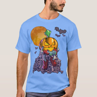 Gamer Pumpkin Jack O Lanten Video Game Gaming Hall T-Shirt