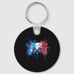Gamer - Red White Blue 4th Of July Video Game 2  Key Ring