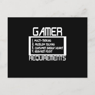 Gamer Requirements Funny Gamers Gaming Holiday Postcard
