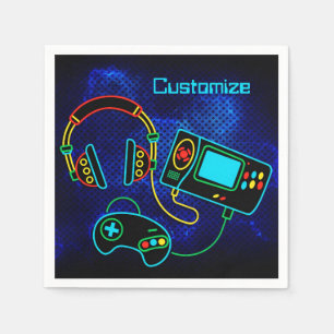 Gamer Retro Neon Blue Napkin