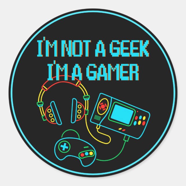 Gamer Retro Neon Classic Round Sticker (Front)