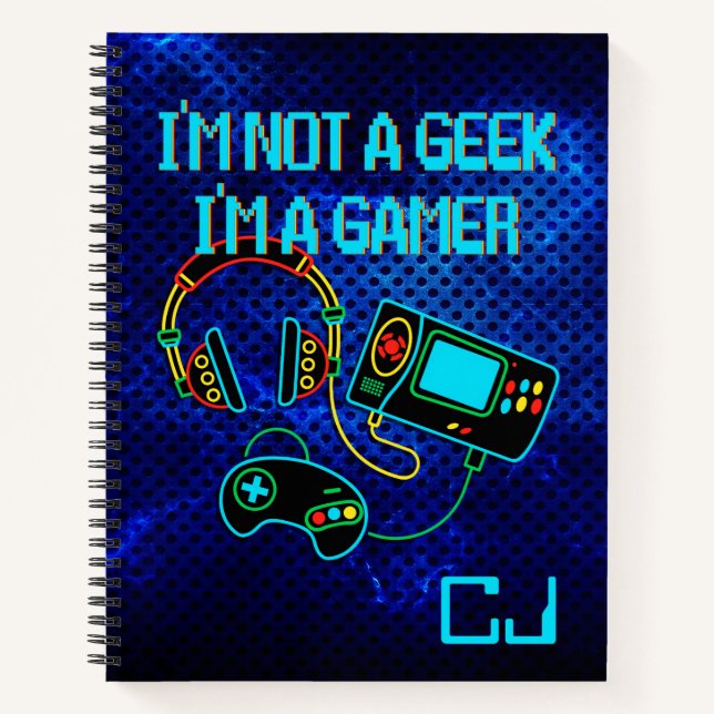 Gamer Retro Neon Monogrammed  Notebook (Front)