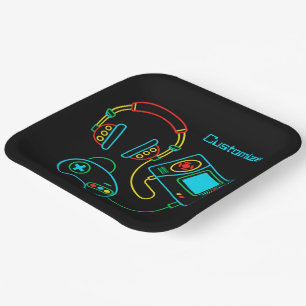 Gamer Retro Neon   Paper Plate