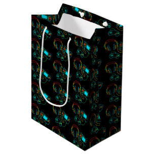 Gamer Retro Neon Pattern  Medium Gift Bag