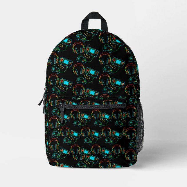 Gamer Retro Neon Pattern  Printed Backpack (Front)