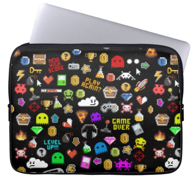 Gamer Retro Pixel Video Gaming Icons Wrapping Pape Laptop Sleeve (Front)