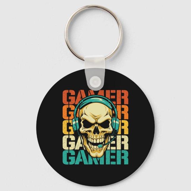 Gamer - Retro Skull Gaming Lover Console Game Vide Key Ring (Front)