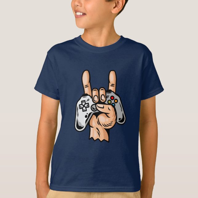 Gamer Rock On Hand Controller Funny Video Game Roc T-Shirt (Front)